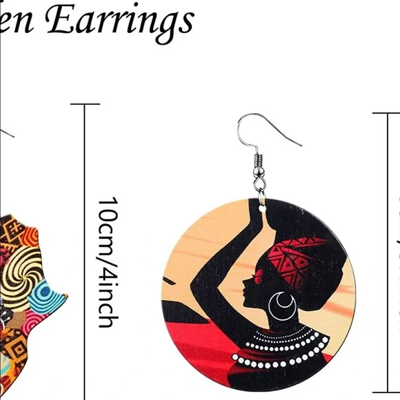 Beautiful vibrant Ethnic Painting Wood Earring - Picture 2 of 4
